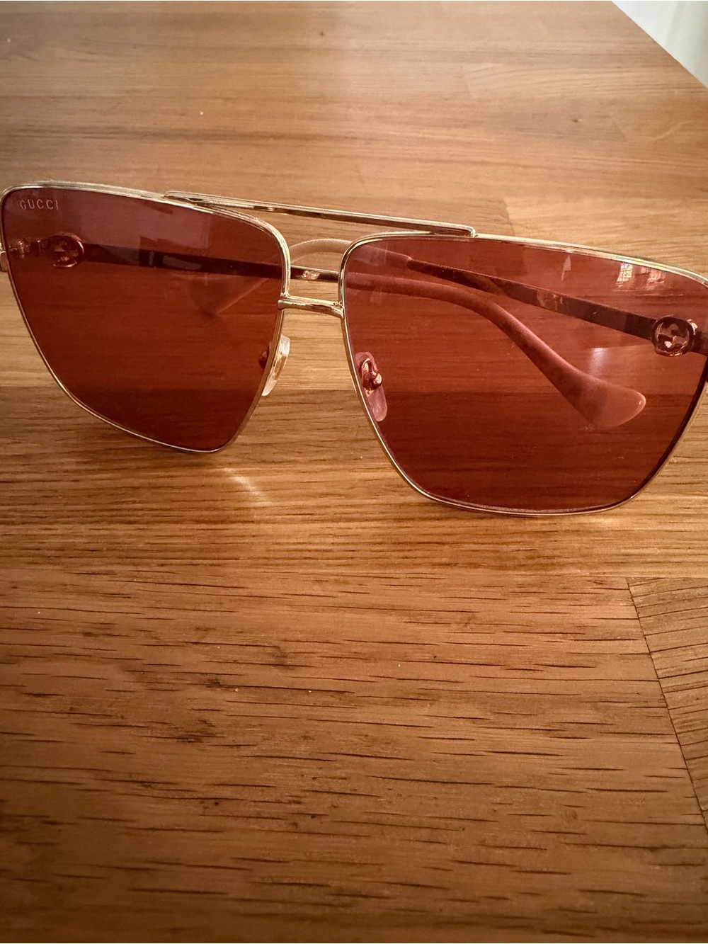 Gucci Aviator Gold Frame Sunglasses with Rose-Brown Lenses